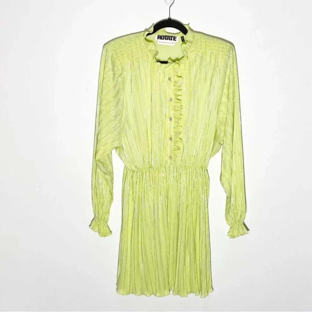 New ROTATE BIRGER CHRISTENSEN Ivy Pleated Mini Dress In Sunny Lime Size 0
